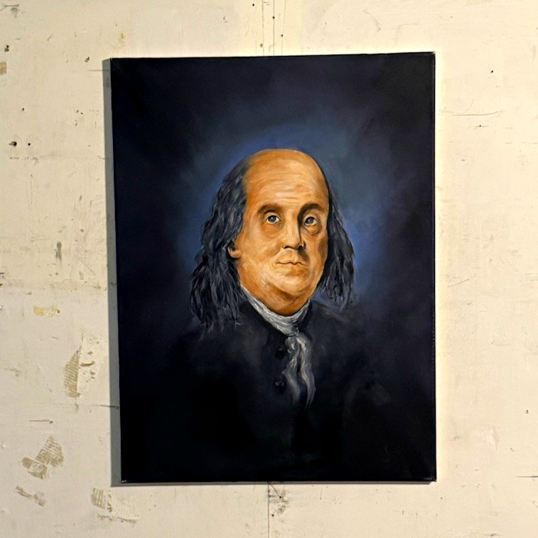 Original Oil Painting – „Benjamin Franklin“ 23×18 – Signed and Unframed