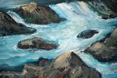 Vintage Fall Landscape Oil Painting Hal Sautter Mountain River Waterfalls 31×39″