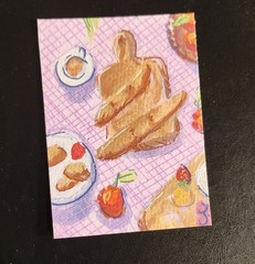 ACEO: Original Gouache Painting (6.4 x 8.9 cm): Pink Picnic 4/4 by Lenahui