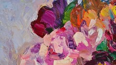 Original Oil Painting Peonies Colorful Still Life 18×14 in Oil on Board Signed