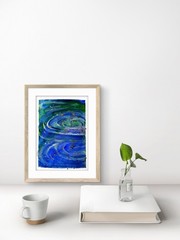Colorful Water Ripples Abstract Impressionist Original Watercolor 5×7 Signed.