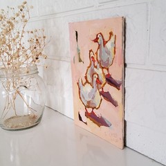 Ducks Gooses Painting Original Oil Artwork Semi Abstract Modern Small Wall Art