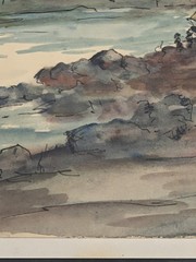 Vintage Watercolor Ink Maritime Seascape Painting Sailboats Coastal Beach Framed