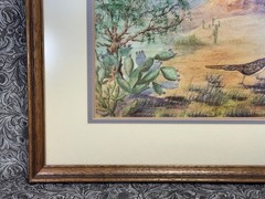 Vintage Watercolor Painting Road Runner Southwest Desert Cactus Landscape S Witt