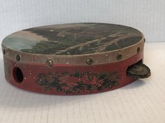 ANTIQUE PAINTED TAMBOURINE Drum Cabin Woods PORTRAIT DECORATIVE INSTRUMENT Music