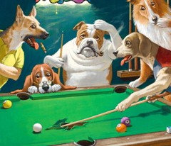 Comical Dogs Playing Pool Billiards Oil painting Giclee Printed on Canvas P638