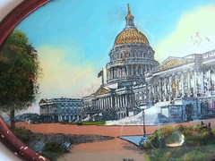 Antique REVERSE Glass Painting US Capitol Building Washington DC 21×15″ FREE SH