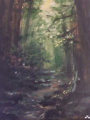 LOVELESS – „FOREST FLOW“ 11 x 14 green acrylic on canvas living room decor COA