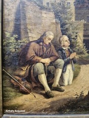 Antique Oil Painting Dated Signed 1763 European Violin Boy Praying Framed