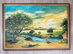 Signed Coury ‚Paw Paw Creek W.V. 1985‘ Oil Painting Farm Scene West Virginia
