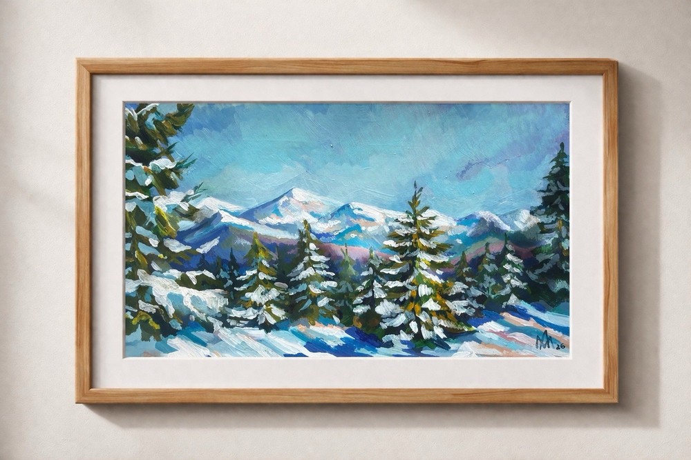 “Mount Hoverla, Ukrainian Carpathians” Original Winter Painting Gouache
