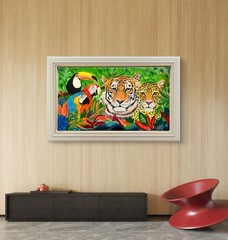 24 X 36 Rainforest Friends Original Handmade Colorful Fine Art Oil Painting