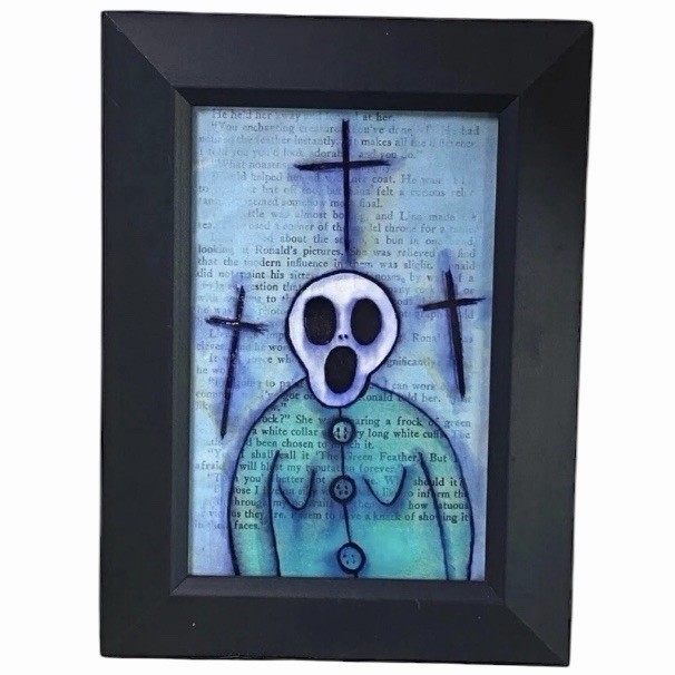 Original Painting Ghost Woman Blue #14 framed Dark art Horror halloween Oddity