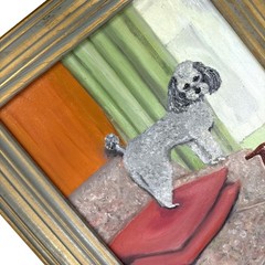 Vtg 50s Dog Portrait Gray Poodle Armchair Framed Oil Painting Signed M. Nearing