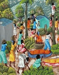 Original Art Painting Tropical Village Market Scene by R Alaby Folk Art Haiti