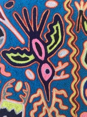 Hiichol vintage yarn painting from Nayarit Mexico 30 x 20-1/2, ca 1980