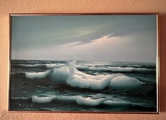 Oil Painting Canvas Artist P. Angel Framed Ocean Waves Seascape Beach Signed