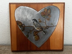 Original Oil Painting On Wood Bird Sitting On Branch Signed Betty Smith Heart