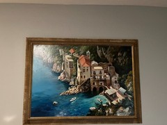 Vintage Oil Painting on Canvas „Boats in Capri“ 44″x 33 1/2″ Signed by R Capone