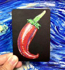 ACEO Original Art Card Acrylic 3.5 x 2.5 „Hot Pepper“ by low.flying.bird