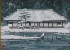 „Snow At Joruriji Temple“ Original Japanese Painting Rinzo Murata 村田林蔵「雪の浄瑠璃寺」