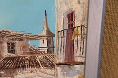 Old World City Village Mediterranean Street Scene Oil Painting On Board Signed