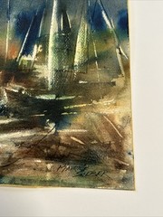 MUSEUM EXHIBITED PAINTING SAILING BOATS NAUTICAL CUBIST ABTRACT NEW YORK SILBER