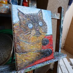 IT TASTE BAD cat persian pet NEW original 8×10 canvas oil painting by Crowell
