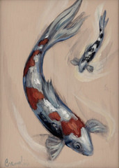 Cramolini Original Oil on Board Painting of Koi Fish Framed 5x7in Small