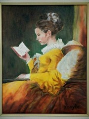 M.JANE DOYLE SIGNED ORIG.ART OIL/CANV.PAINTING „A YOUNG GIRL READING“(PORT.) FR.