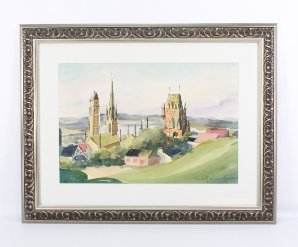 Quebec Canada Watercolor Painting Signed Michelle Lemay Flesher 1971