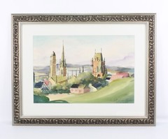 Quebec Canada Watercolor Painting Signed Michelle Lemay Flesher 1971
