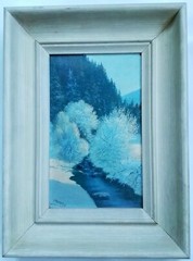 VINTAGE (2) LANDSCAPE PAINTINGS~WINTER W/KAPELLE(CHURCH)~SIGNED PAPSTR-LOOK !