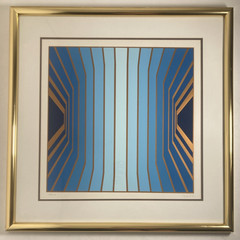 Vintage Original Color Serigraph MCM Gold Line Fine Blue Isaac Inbal Signed COD