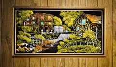 VTG Black Velvet Painting With Back-Lighted Windows 53×29” Signed “Ashbrook”1972
