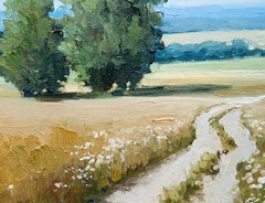 Original Oil Painting Summer Countryside Landscape Trees, Field, Nature Wall Art