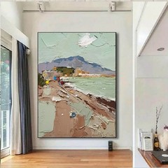 Seascape Original Large Oil Painting on Canvas Rocky Seashore Impasto Signed