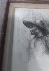 Vintage Charcoal Drawing of Man on A Frame Signed By Artist Year 63. 14×18 Frame