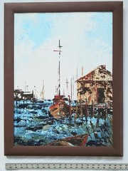 VINTAGE SEASCAPE ACRYLIC PAINTING~SIGNED COLLINS-LOOK !