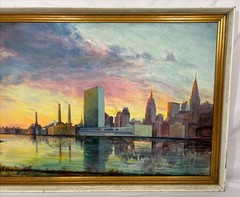 Vintage Original 1964 New York City Skyline Oil Painting Signed S. Westdahl