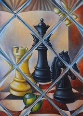Original Oil Painting Refraction Chess Game Series Art Sery Dmitry