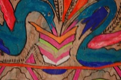 VTG 1960S MEXICAN AMATE BARK PAPER BURLAP FRAMED BIRD FLOWER FOLK ART PAINTING 3