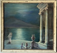 M THOMSON ANTIQUE GREEK ROMAN STILL LIFE LANDSCAPE OIL PAINTING OLD VINTAGE 1920