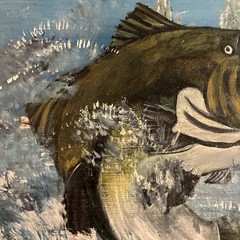 Large mouth Bass Jumping, Acrylic On Canvas, 16×20 Signed