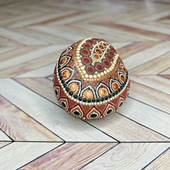 Artisan Hand Painted OOAK Traditional Red Mandala Stone Rock Decor 3″ Gift
