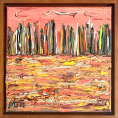 Original Artwork City Oil Painting „Urban Flow 2“ by Matt Makela in Wood Frame