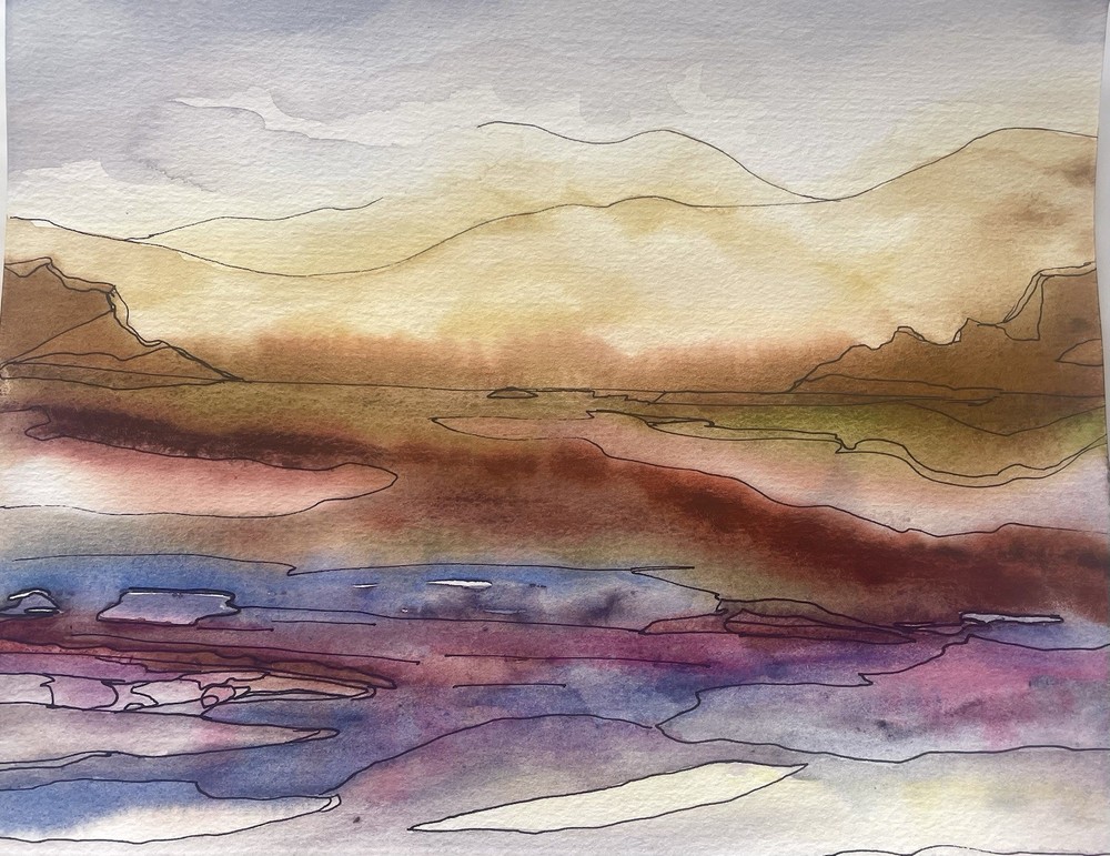 Original Watercolor Landscape Painting Signed By Heather Vilbrin Arist 7×10