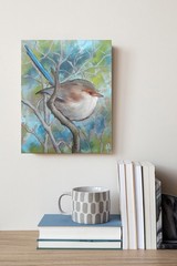 Original Oil Painting Bird Blue Fairy Wren Animal Art Canvas 8×10 Signed Artist