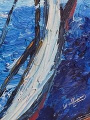 WILLIAMS SIGNED NAUTICAL OIL PAINTING SAILBOAT AT SEA PALETTE KNIFE IMPASTO ART