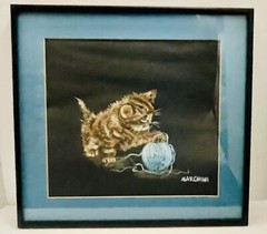 Vintage Cat Pastel Sketch Excellent Condition. Signed. 16×15 Inches 1983